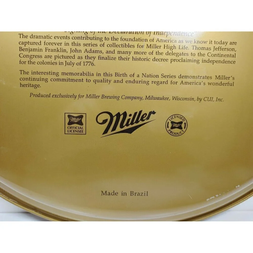 Miller Birth Of A Nation Declaration Of Independence Metal Serving Platter Tray